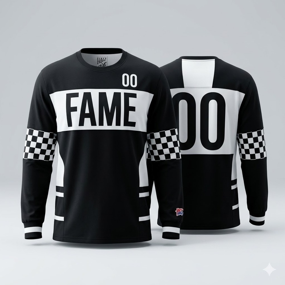 Hall of Fame Streetwear Jersey Shirt Mens 2XL Black Block Graphic Moto Y2K